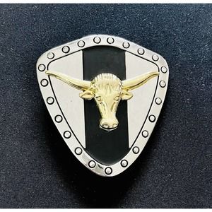 Longhorn Silver Shield Black Band Metal Belt Buckle